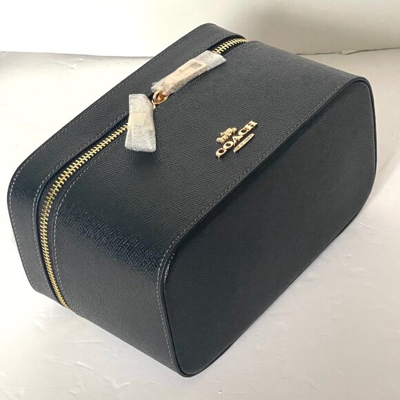 Coach Cosmetic Makeup Case CW727 Black Leather Large Travel Zip Around Toiletry - Picture 7 of 8